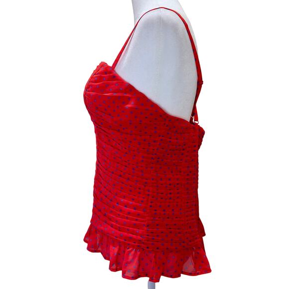 GUESS Los Angeles Corset Tank Coral Blue Polka Dot Size XL Coquette Pin Up - Picture 7 of 14